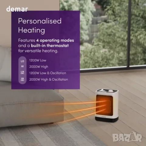 Emperial 2000W керамичен мини вентилаторен нагревател с осцилация, 2 степени, снимка 5 - Отоплителни печки - 50410745