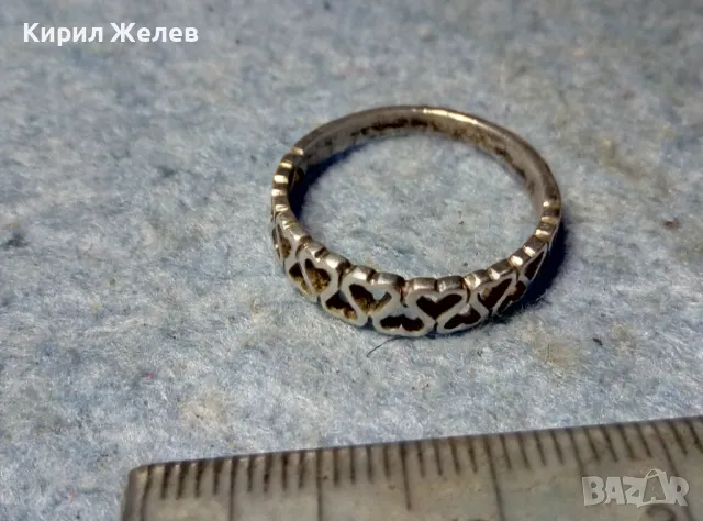 РОМАНТИЧЕН СРЕБЪРЕН ПРЪСТЕН ПРЕПЛЕТЕНИ СЪРЧИЦА СРЕБРО 900 СТАРА РЪЧНА АЖУРНА АРТ ИЗРАБОТКА 49365, снимка 8 - Пръстени - 49001820