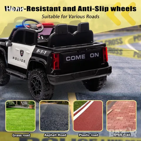 Двуместен акумулаторен джип POLICE 4X4 24V MP3 меки гуми,Кожена седалк, снимка 8 - Детски велосипеди, триколки и коли - 48292066