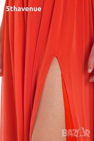 TFNC Нова официална дамска дълга рокля с едно рамо и цепка цвят корал, снимка 4 - Рокли - 32435798