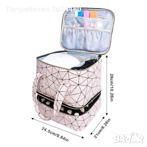 Розов куфар органайзер за лакове и инструменти за нокти 4651, снимка 2 - Продукти за маникюр - 53235589