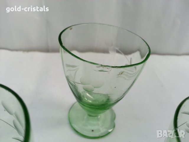 Ретро чашки с гарафа за ракия цветно зелено стъкло, снимка 6 - Антикварни и старинни предмети - 33551594
