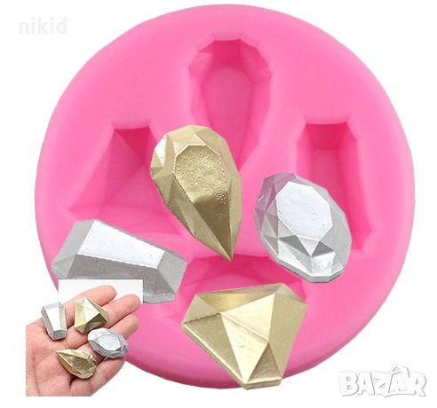 4 камъни диаманти в кръг силиконов молд форма за декорация и украса торта фондан, снимка 1 - Форми - 22521047
