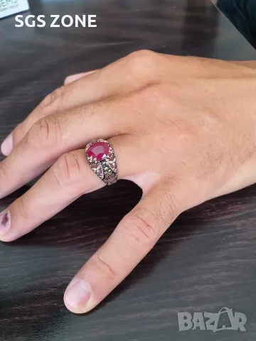 Мъжки Сребърни Пръстени с Естествени Камъни, снимка 11 - Колиета, медальони, синджири - 49988063