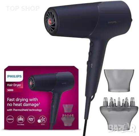 Нов Philips 5000 серия сешоар 2300W бързо и безопасно сушене + дифузер, снимка 5 - Сешоари - 49668512