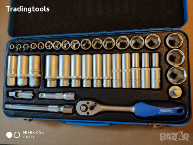 DRAPER гедоре /гидория 3/8 37части вложки камъни комплект метална кутия, снимка 3 - Гедорета - 52864176