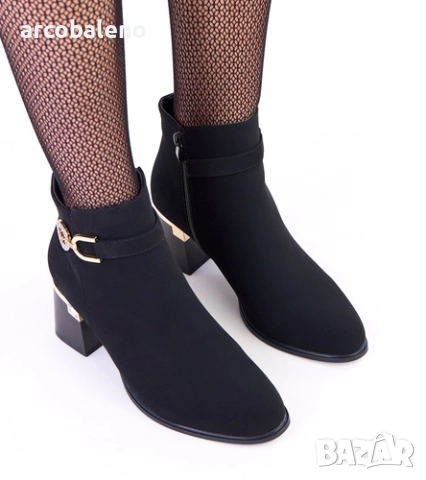 Елегантни дамски черни боти до глезена от матова еко кожа с декорации Kaletto, снимка 6 - Дамски боти - 51862364