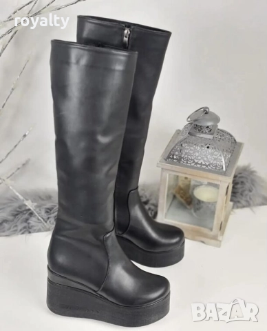 Ботуши на платформа - черна кожа с черно ходило, снимка 4 - Дамски ботуши - 52282371