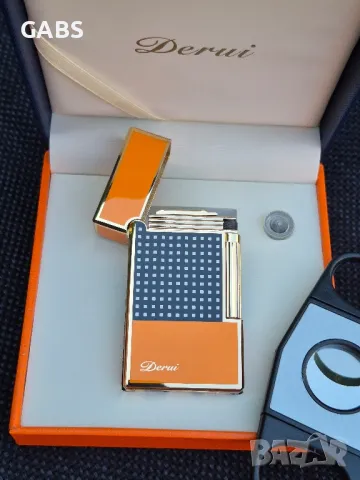 Луксозна газова запалка Derui с подарък резачка за пури,четири цвята, снимка 7 - Запалки - 50298940