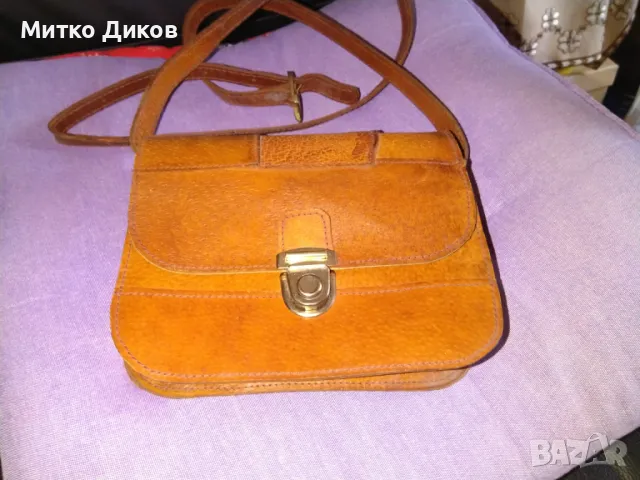 Светло кафява чанта за през рамо естествена кожа 190х150х55мм отлична