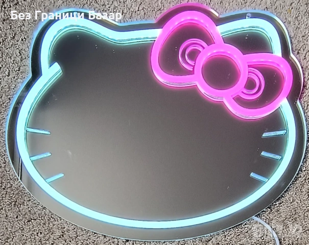 Ново Неоново LED огледало коте декорация за стена стая USB знак табела