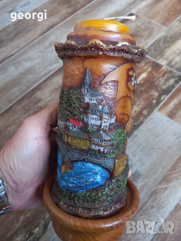 Немски дървен свещник със свещ ръчна изработка , снимка 3 - Декорация за дома - 44864869