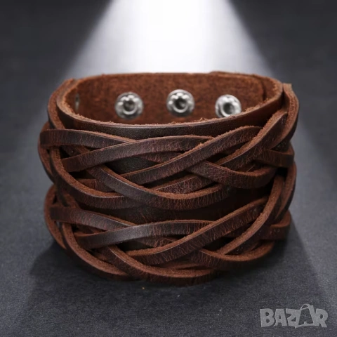 Мъжка гривна от естествена кожа., снимка 2 - Гривни - 53464468