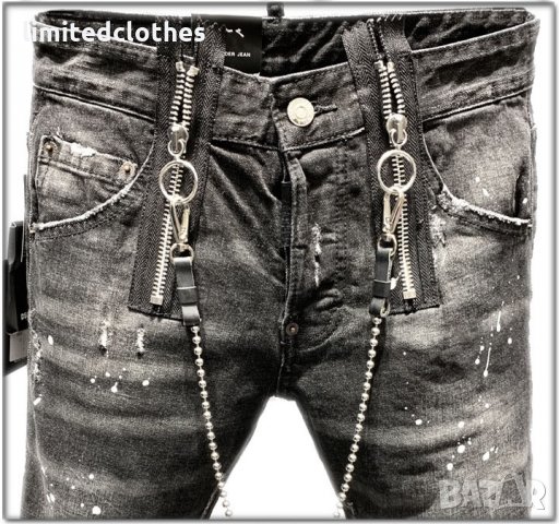 DSQUARED D2 Grey Zipped Painted Chain Biker Мъжки Дънки size 48 (32), снимка 3 - Дънки - 26787978