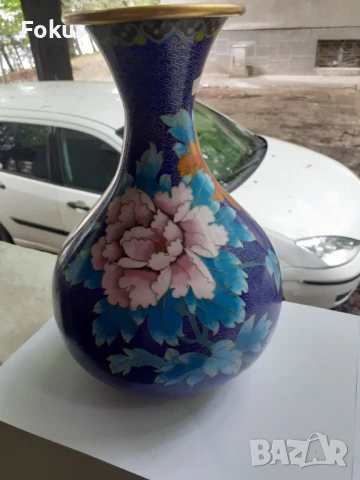 Голяма стара ваза Клоазоне - бронз, снимка 6 - Антикварни и старинни предмети - 50839346