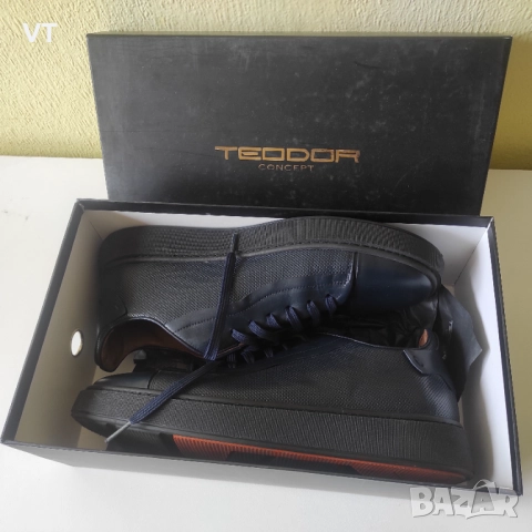 TEODOR - тъмно сини кецове с десенирана кожа и лого , снимка 10 - Спортно елегантни обувки - 52188860