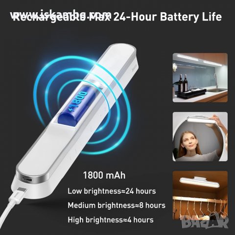 Магнитна подвижна лампа за бюро със стойка Baseus, килер, коридор и др. - код 3736, снимка 5 - Настолни лампи - 37732229