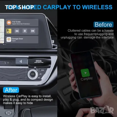 MSXTTLY U2C-AIR 2024 Wireless Car Play Stick,автомобили с кабелна CarPlay/iOS 10+,5Ghz Wi-Fi,USB A/C, снимка 6 - Аксесоари и консумативи - 49308629