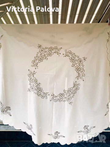 Голяма кръгла покривка с бродерия , снимка 2 - Покривки за маси - 43112954