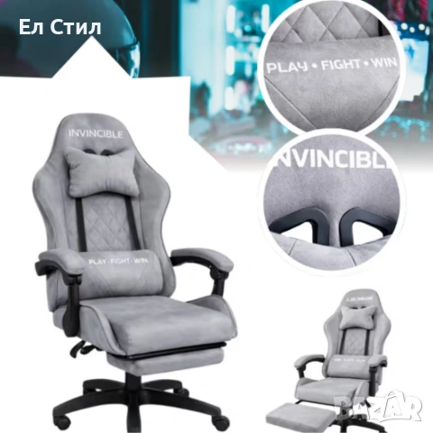 Геймърски стол с регулируема височина, лумбална възглавница и метална основа, снимка 11 - Столове - 53567315