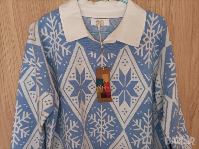 Нов коледен пуловер-риза, снимка 5 - Блузи с дълъг ръкав и пуловери - 42934733
