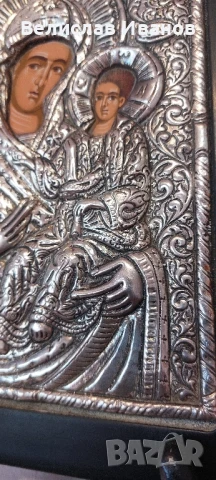 Стара гръцка икона на Богородица с Младенеца. Сребърна 950. Перфектно състояние., снимка 6 - Икони - 50756717