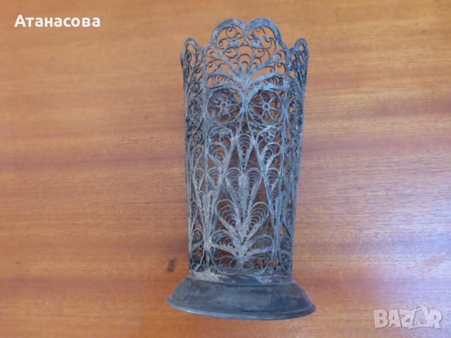 Руски посребрен подстакан ваза филигран 1960 г, снимка 7 - Антикварни и старинни предмети - 52909170