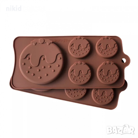 5 бр Коледен пудинг бисквитка силиконов молд шоколад фондан гипс сапун , снимка 3 - Форми - 27170342