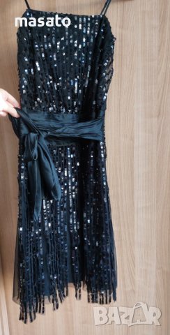 BCBG MAX AZRIA - черна рокля с пайети и тюл, снимка 5 - Рокли - 40531086