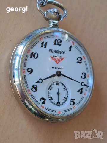 руски джобен часовник Serkisof 18 jewels с кюстек, снимка 5 - Мъжки - 49854080