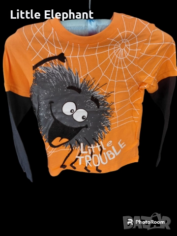 Блузка с дълъг ръкав за 5-6 год момченце,паяче"Little trouble",Англия/нова