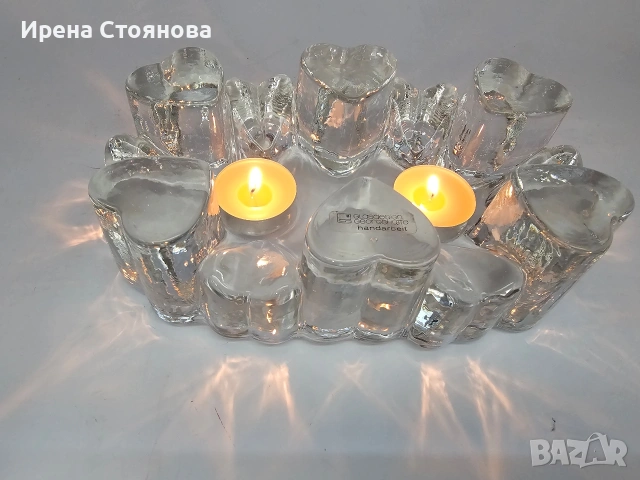 Georgshütte Glasdesign Стъклена поставка с чаена свещ/подгрев за чайник, масивно пресовано стъкло , снимка 3 - Декорация за дома - 53390506