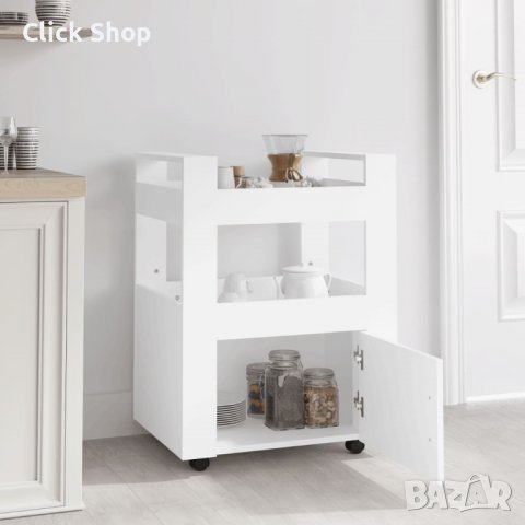 Кухненска количка, бяла, 60x45x80 см, инженерно дърво