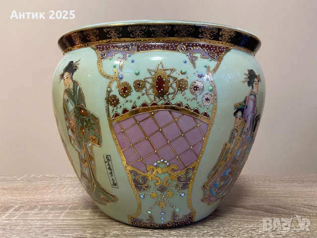 Антична керамична ваза Satsuma, Китай, експортна продукция, снимка 2 - Антикварни и старинни предмети - 52881617