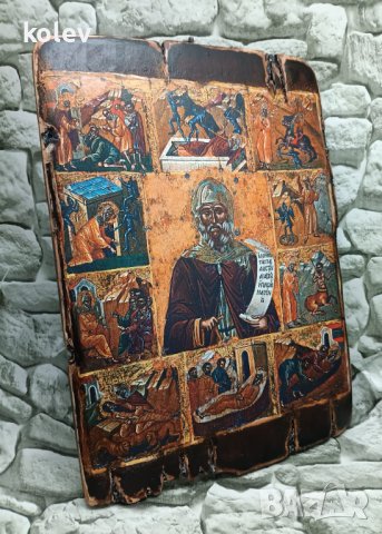 Репродукция на старинна икона на свети Антоний Велики в житие 31/22 см, снимка 3 - Икони - 43786806