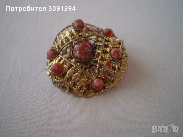 брошка Винтидж червен на петна - яспис, снимка 3 - Антикварни и старинни предмети - 40474152