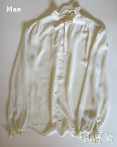 Бяла копринена блуза на черни точки, снимка 3 - Ризи - 32966109