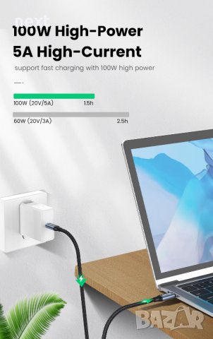 Кабел Type-C към Type-C, USB-C, USB 3.1 Gen2 5A 100W 10Gbps 4K + Гаранция, снимка 8 - USB кабели - 35369680
