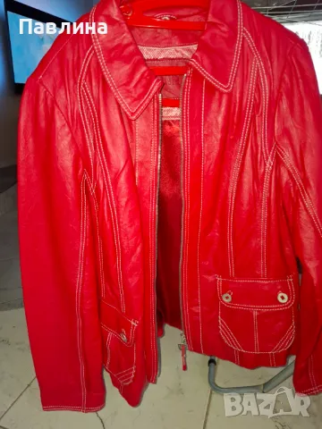 Червено кожено яке, снимка 5 - Якета - 49611488