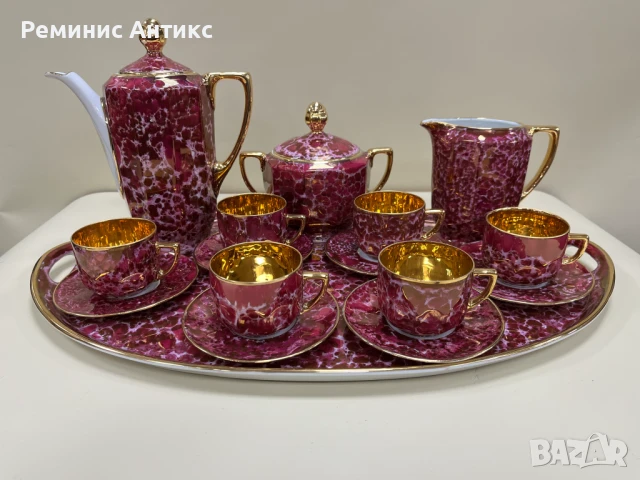 Сервиз за кафе злато розов мрамор MCP Чехословакия