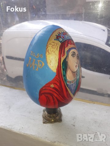 Старо голямо ръчно рисувано яйце керамика религия икона, снимка 3 - Антикварни и старинни предмети - 43542487