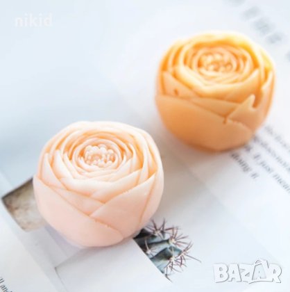 3d Затворени листа цвете божур роза силиконов молд дълбок шоколад гипс сапун свещ, снимка 2 - Форми - 32216303