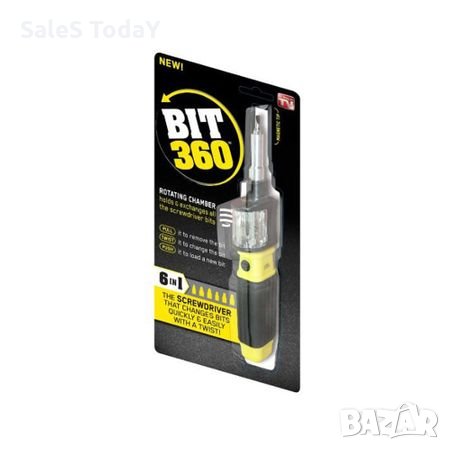 Мултифункционална отверка 6 в 1, BIT360, иновативно превключване с едно завъртане, жълто и черно