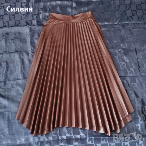 Тъмночервена (бордо) дълга плисирана кожена пола "Zara", размер М