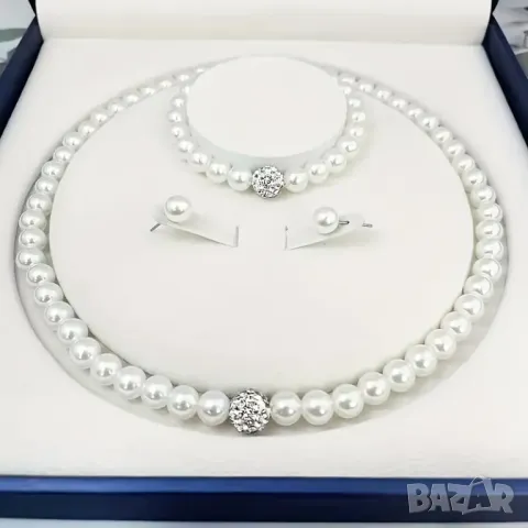 Комплект гривна, обици и колие с перли, снимка 3 - Колиета, медальони, синджири - 48905004