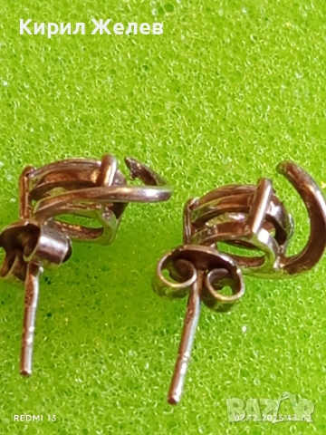 Изящни сребърни обеци елегантни с розов камък майсторска ръчна изработка 48944, снимка 6 - Обеци - 52625175