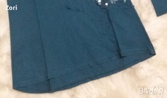 Риза/Блуза в цвят петролио с апликация звезда от дантела и прозрачни пайети върху нея, снимка 4 - Ризи - 42998924