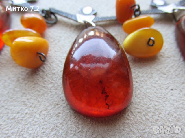Руско сребърно колие с естествен кехлибар, снимка 4 - Колиета, медальони, синджири - 28225928