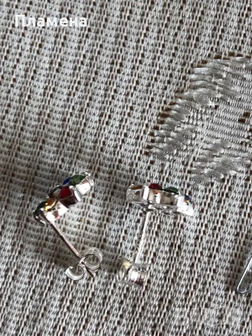 Сребърни обеци с цирконии цвете/ листа проба 925 , снимка 7 - Обеци - 48244654