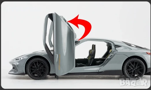 Koenigsegg Gemera 1:32 Сив – метална количка със светлини и звук, снимка 4 - Колекции - 51195072